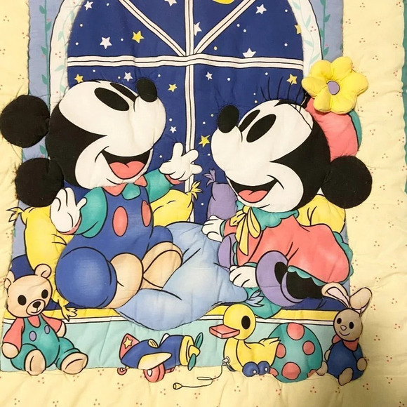 Vintage Mickey Mouse Minnie Crib Quilt Comforter Blanket and  Headboard Cover - Picture 7 of 16